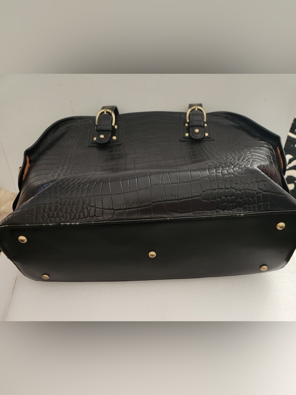 vintage Franklin Covey croc-embossed black leather satchel or laptop tote bag